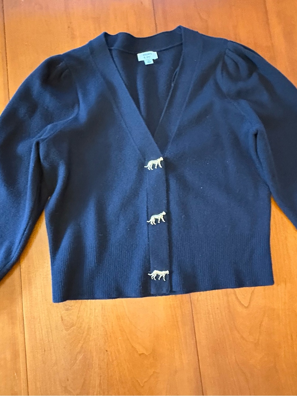 crown & ivy Navy V-Neck Cardigan with Animal Accent Buttons